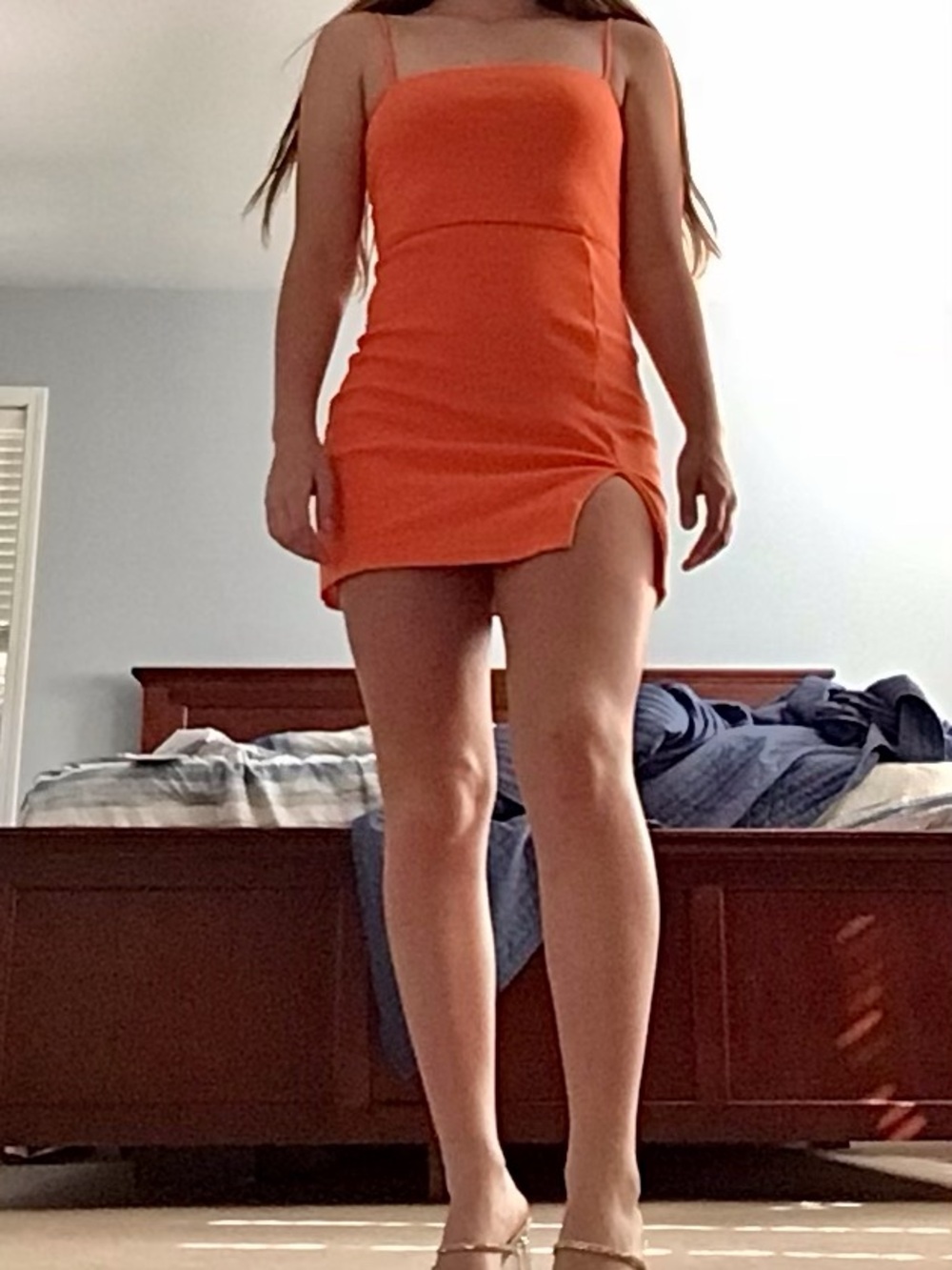 Showpo Orange Square-Neck Mini Dress with Side Slit